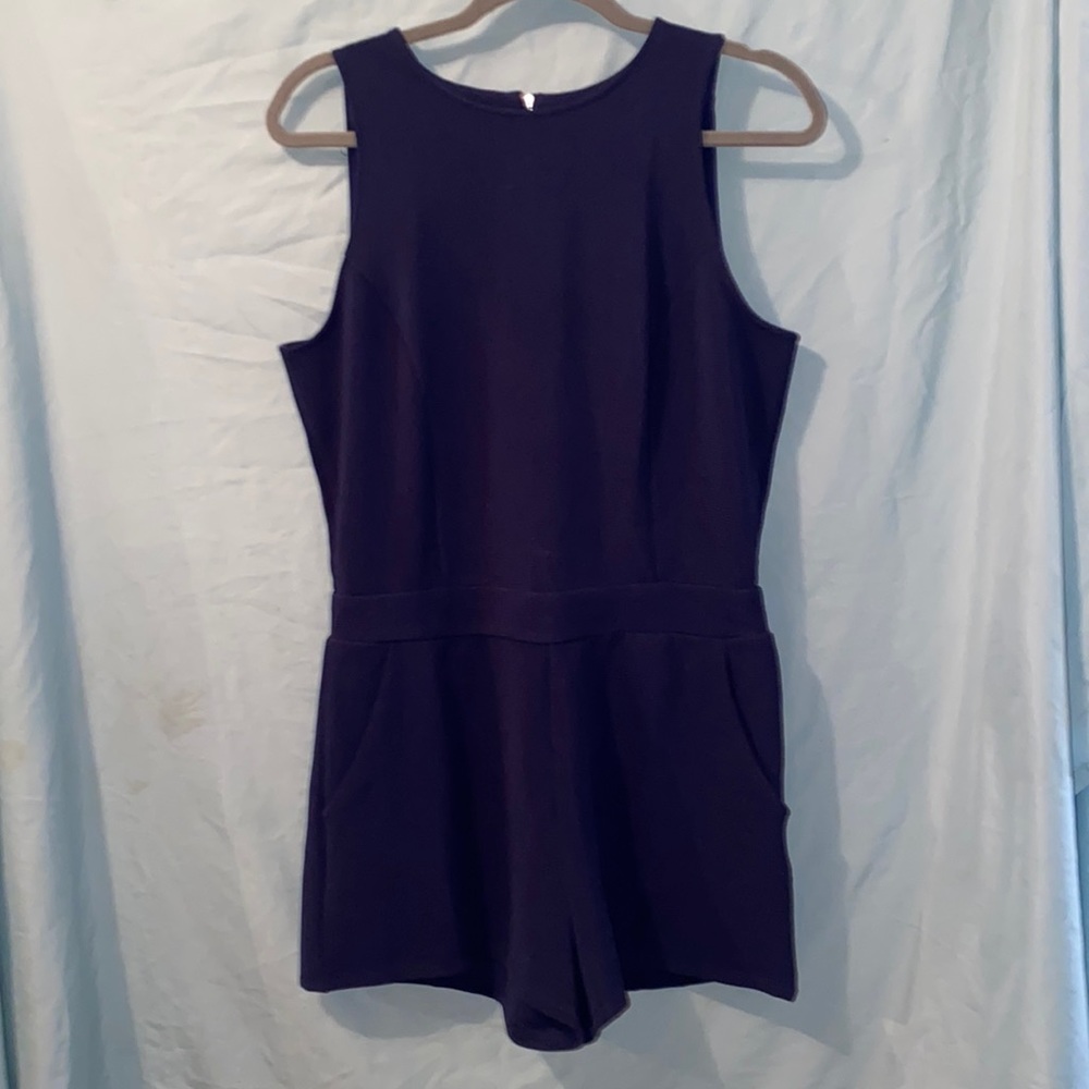 Navy Romper - front pockets